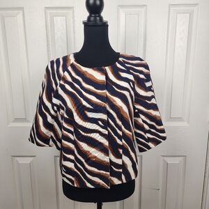 Jones Wear Zebra Print Snap Button Cropped Short Sleeve Jacket Size 6